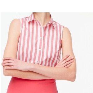 J. Crew Pink and White Sleeveless Button Down Shirt